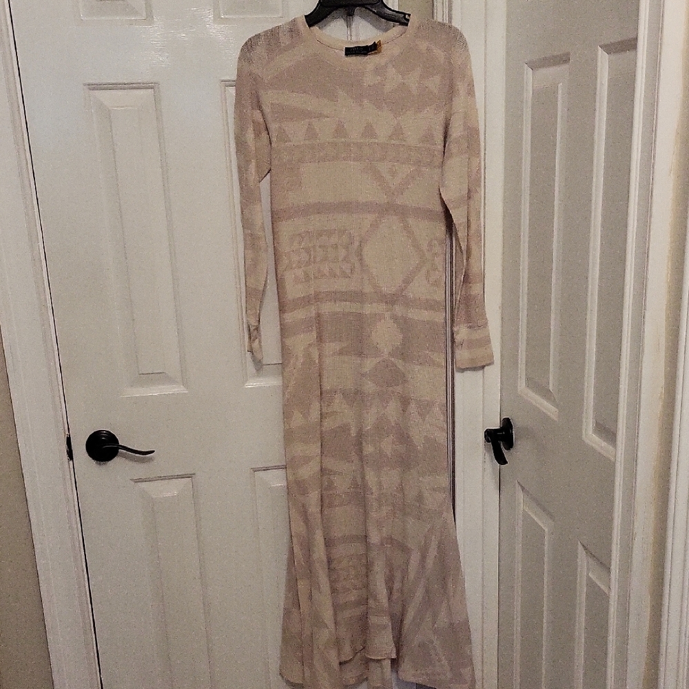 Polo by Ralph Lauren Cream Southwestern Patterned Long Sleeve Dress Navajo Dine